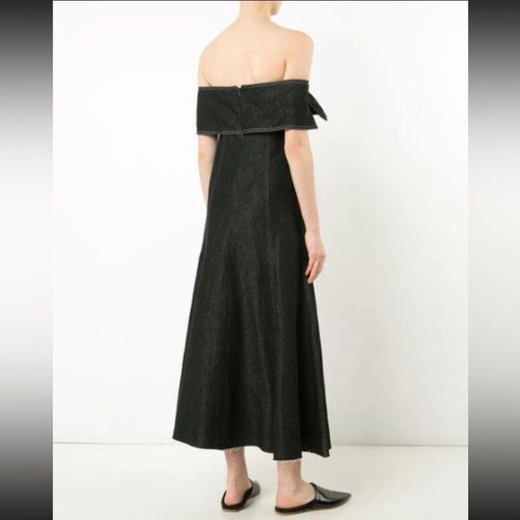 Beaufille Lambda Maxi Black Dress Off The Shoulder Denim Size 4 - Picture 6 of 17